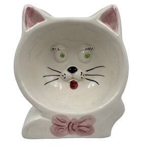 Ceramic CAT‎ BOWL DISH Food or Water Hand Painted from Portugal EUC